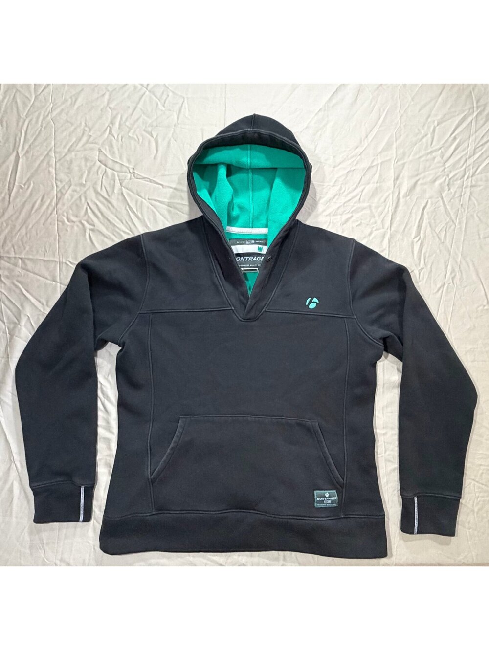 Bontrager Women’s XL Black Pullover Hoodie Teal Fleece Lined Cycling Sweatshirt
